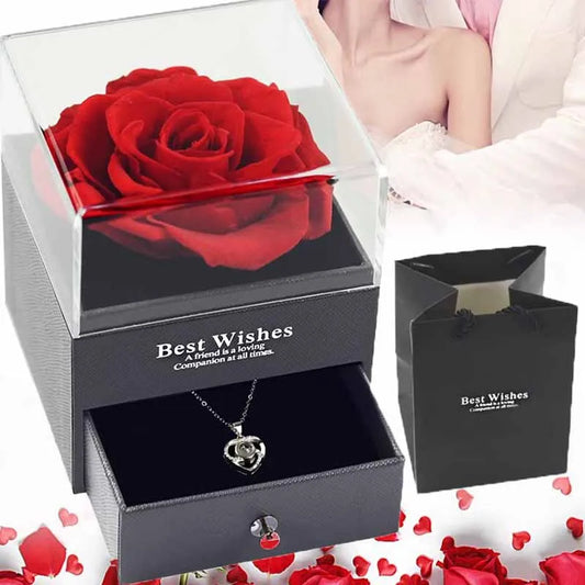 Eternal Rose Flower Jewelry Gift Box Ring Necklace