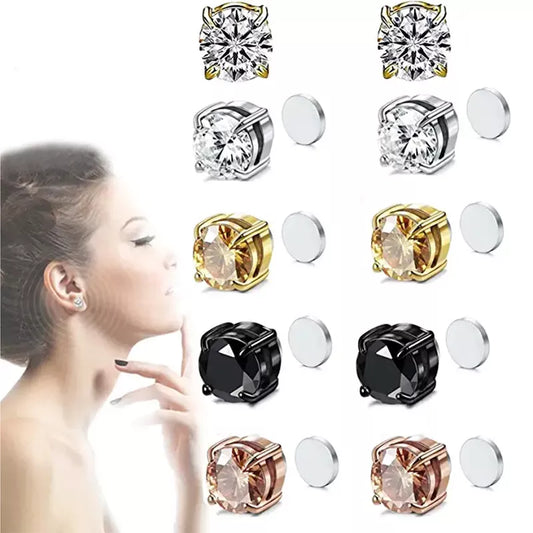 Luxury Cubic Zirconia Magnet Earrings Non Piercing